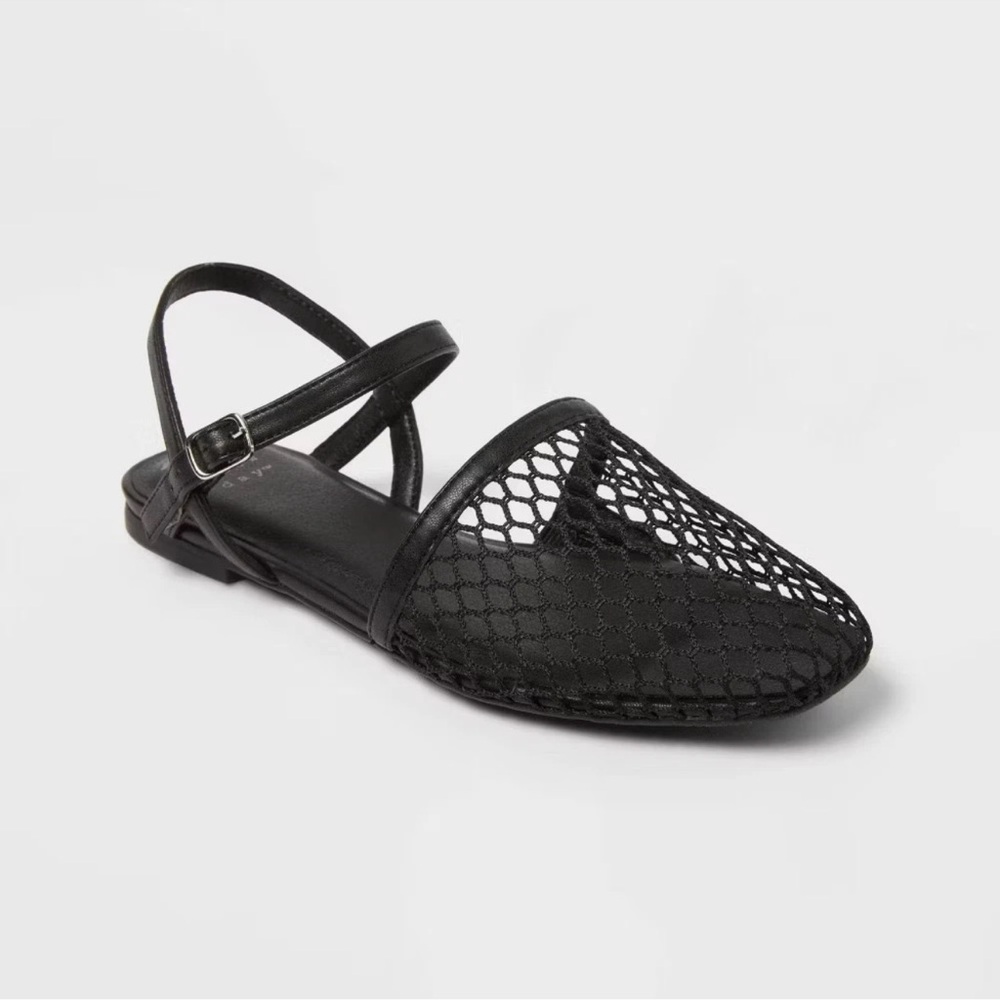 A NEW DAY Vanna black Fishnet Slingback Flats size 10